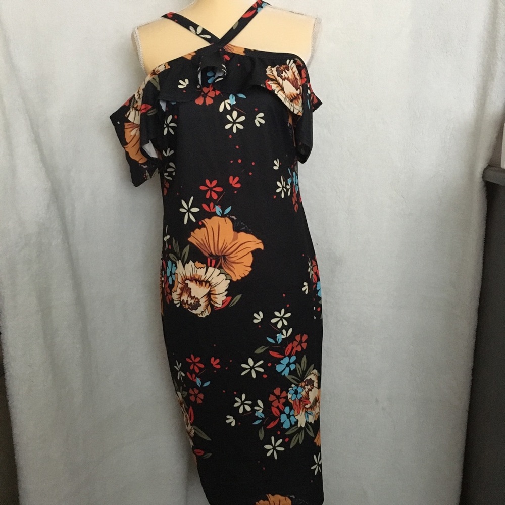 Murimia | summer floral dress | bodycon midi | XL